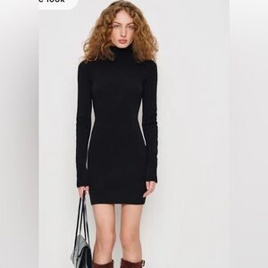 Reformation Cashmere Black Long Sleeve Turtleneck Dress